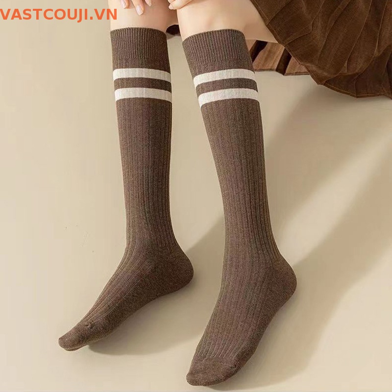 1 Đôi Vớ Dài Trung Bình Thoải Mái Thoáng Khí Họa Tiết Kẻ Sọc Phong Cách Nhật Bản Cổ Điển