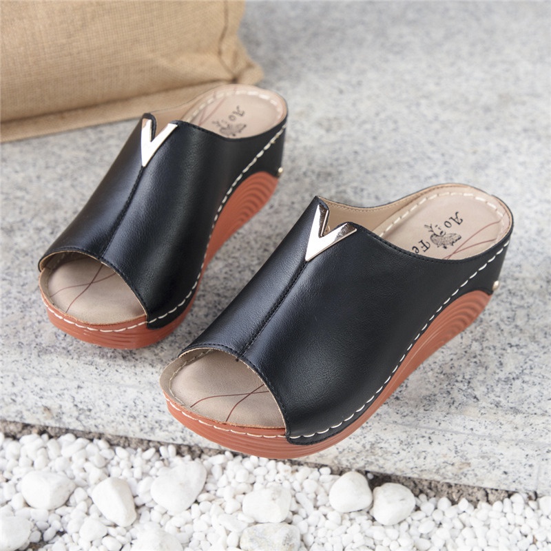 Dép Sandal Đế Xuồng Dày Dặn Thoải Mái Phong Cách Retro Cho Nữ