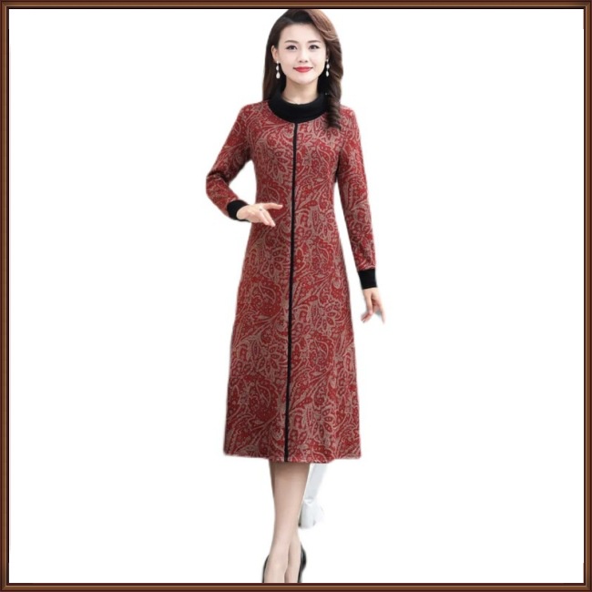 Đầm Dài Tay Cổ Lọ Size Lớn In Họa Tiết Retro Thời Trang Dành Cho Nữ