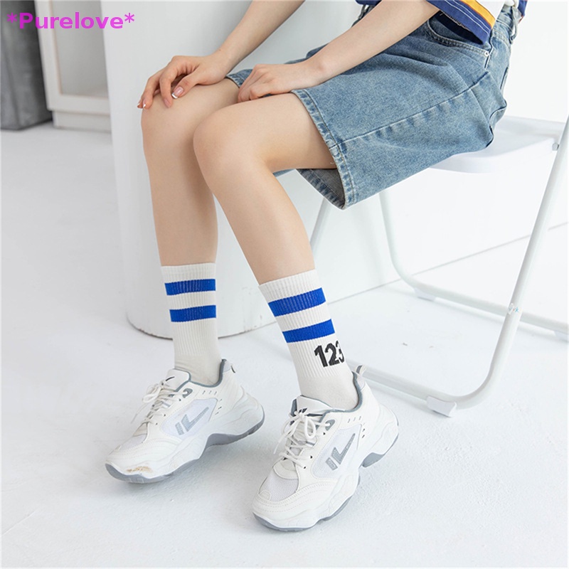 Vớ Thể Thao Họa Tiết Kẻ Sọc In Chữ Kỹ Thuật Số Phong Cách Hip Hop Đường Phố Harajuku Thời Trang Cho Nam Và Nữ Mới