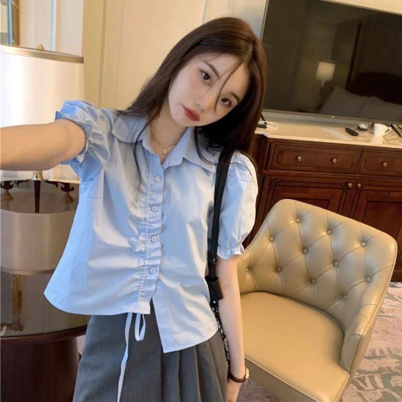 Áo Kiểu Tay Ngắn Phối Ren Thiết Kế Mới Thời Trang Mùa Hè Theo Phong Cách Pháp Cho Nữ