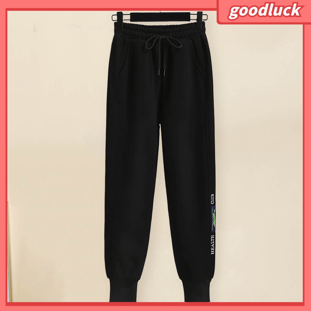 Quần Dài Lưng Thun Ống Rộng Có Túi Dây Rút In Chữ Thời Trang Xuân Thu Cho Nữ