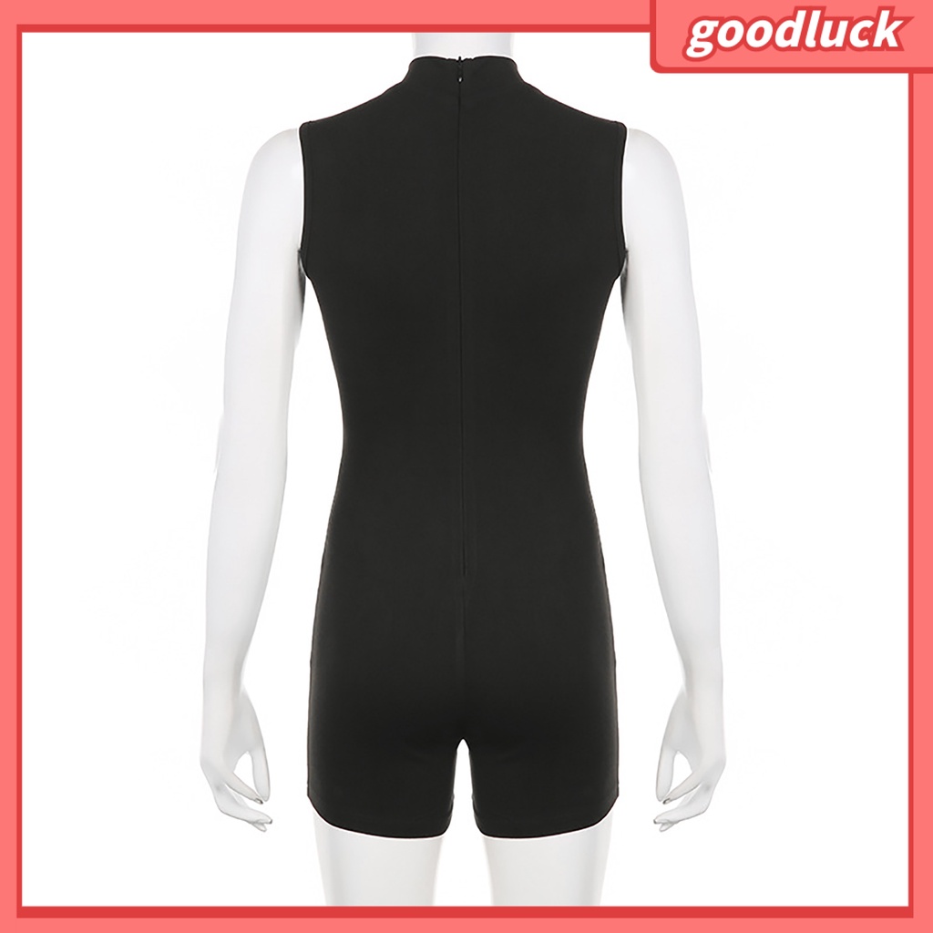 Bộ Áo Liền Quần Cổ Cao Không Tay Lưng Cao Dáng Ôm Phối Khóa Kéo Màu Trơn Thời Trang Tập Yoga Cho Nữ