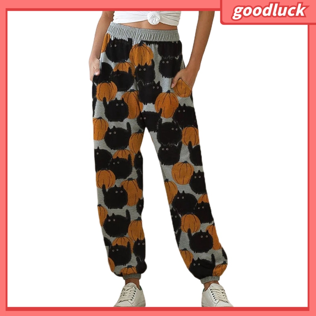 Quần Thể Thao Lưng Cao Dáng Rộng Có Túi In Hình Phong Cảnh Dành Cho Nữ