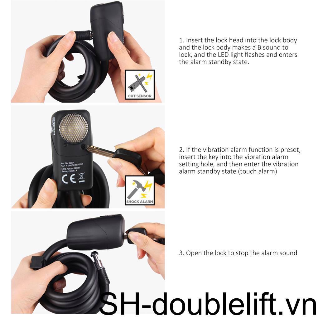 Bộ Ổ Khóa Xe Đạp Điện 120cm / 12mm 110dB Bằng Hợp Kim Kẽm Chất Lượng Cao