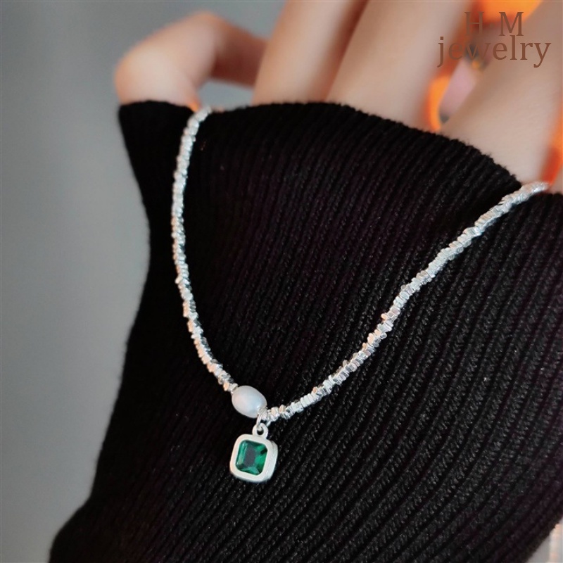 Vòng cổ Bạc 925 Mặt Vuông Đính Ngọc Trai Sang Trọng