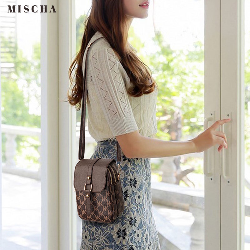 MISCHA Túi Đeo Chéo mini Hình Vuông Nhỏ In Chữ Đựng Điện Thoại Thời Trang Cho Nữ