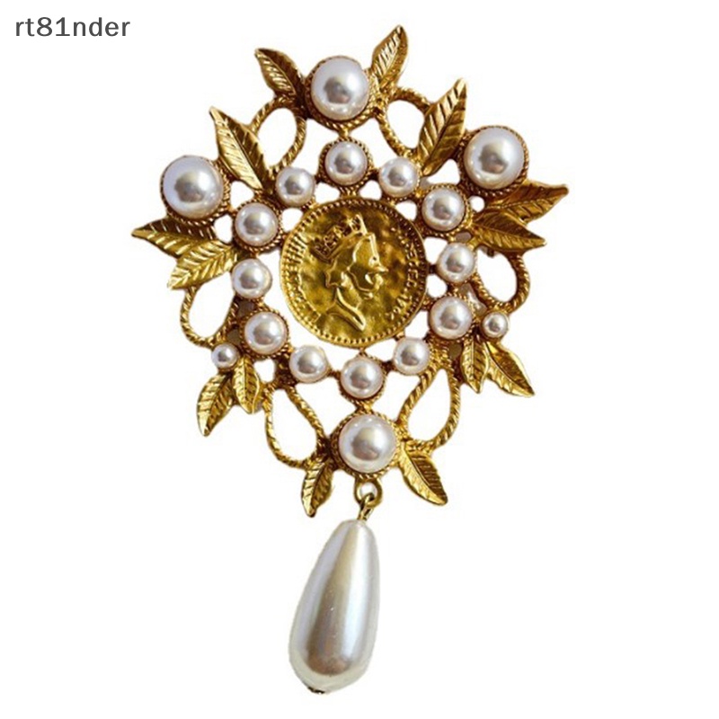 Rt Ghim Cài Áo Hình Giọt Nước / Lá Cây Đính Ngọc Trai Giả Màu Vàng Nhám Phong Cách Baroque Cổ Điển Thời Thượng