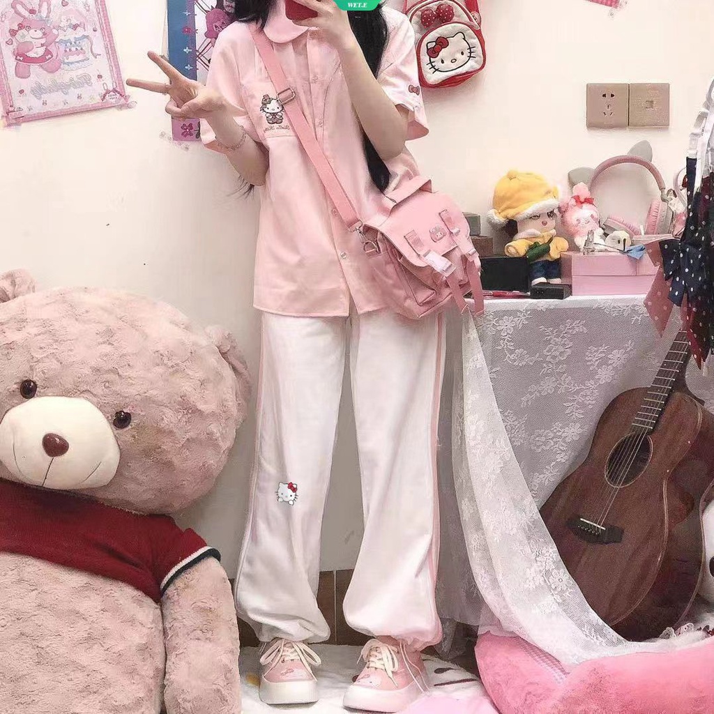 Quần Dài Dáng Rộng Dây Rút Họa Tiết Sanrio Kuromi Melody Cinnamoroll Dễ Thương Thời Trang Xuân Hè 2023 Cho Nữ