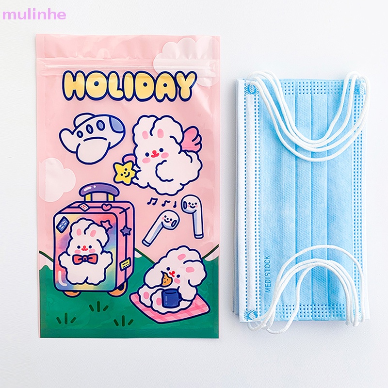 Set 5 Túi Zip Bằng Nhựa PVC Trong Suốt In Hình Thỏ Dễ Thương Đựng Trang Sức