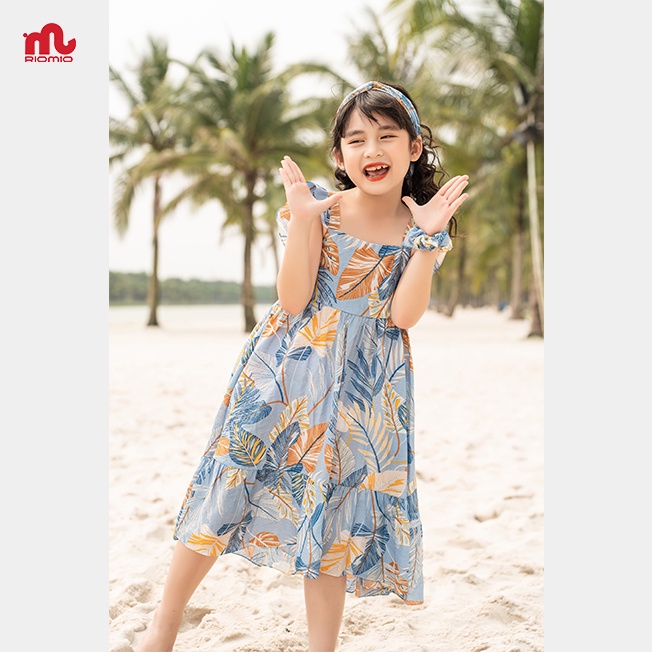 Váy 2 dây đi biển bé gái Riomio đầm công chúa tặng kèm buộc tóc 3,4,5,6,7,8,9 tuổi rv601