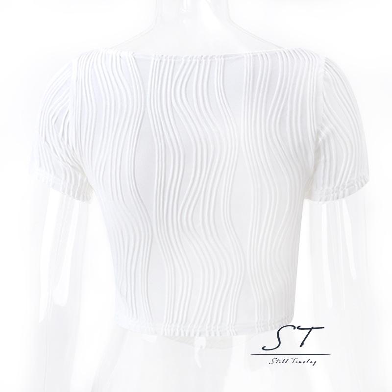 Áo Thun Crop Top Tay Ngắn Cổ Chữ U Họa Tiết Kẻ Sọc Phong Cách Đường Phố Thời Trang Mùa Hè CY03