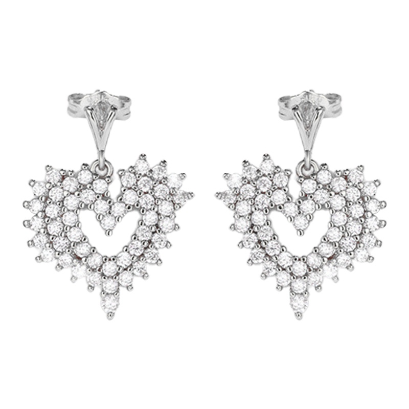 Khuyên Tai Dáng Dài Đính Đá Zircon Hình Trái Tim Lấp Lánh Cho Nữ