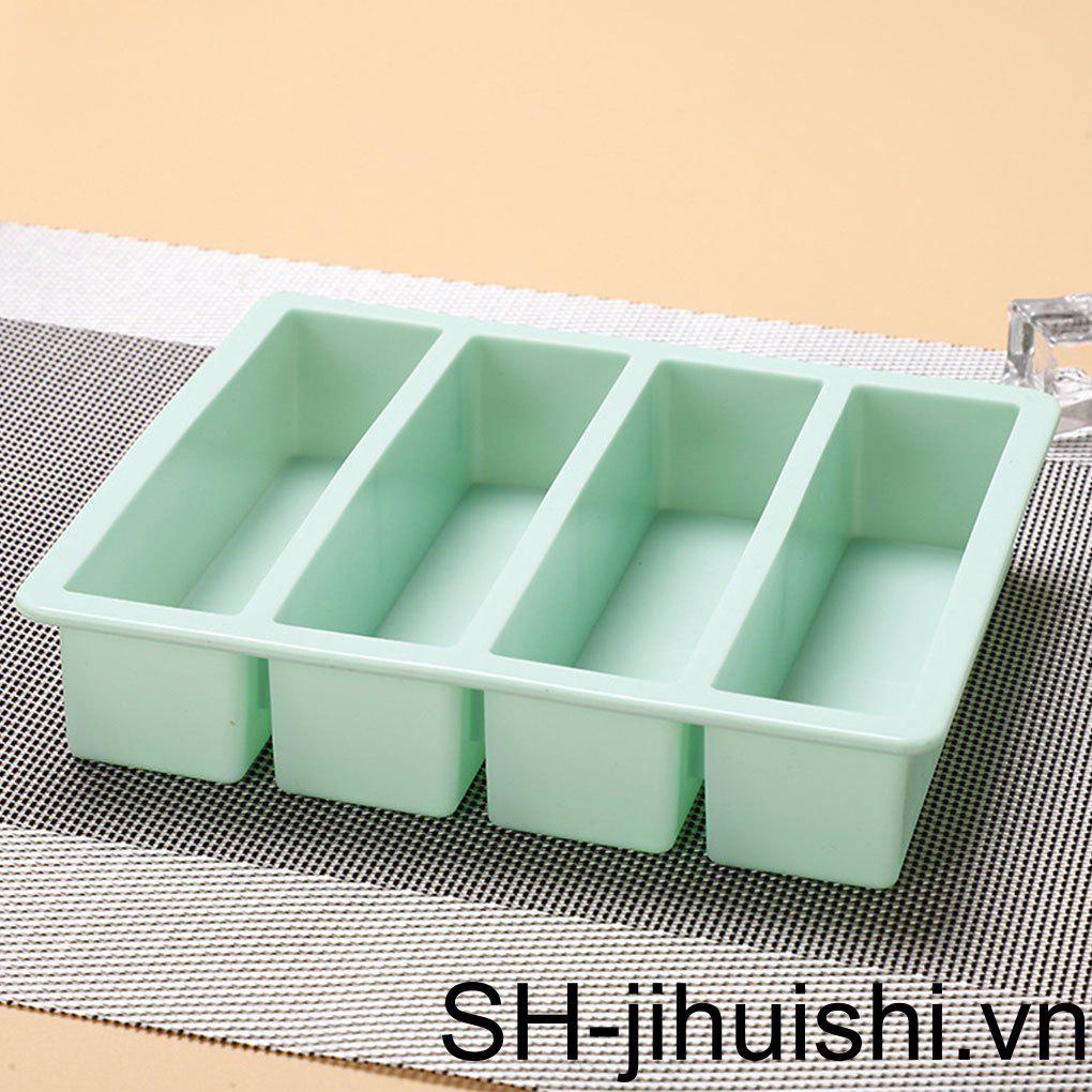 Khuôn Làm Đá 4 Ngăn Bằng Silicon Mềm Co Giãn Chống Dính Hình Dải Dài Có Thể Tái Sử Dụng