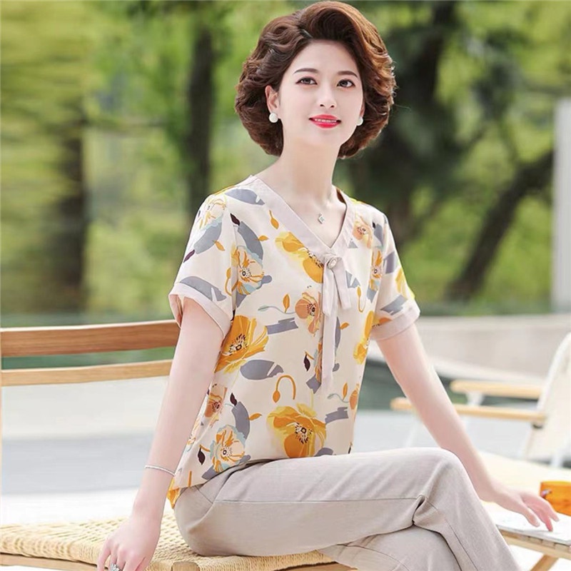 Áo Thun Tay Ngắn Vải Chiffon Mỏng Thời Trang Mùa Hè Cho Nữ áo big size trung niên nữ