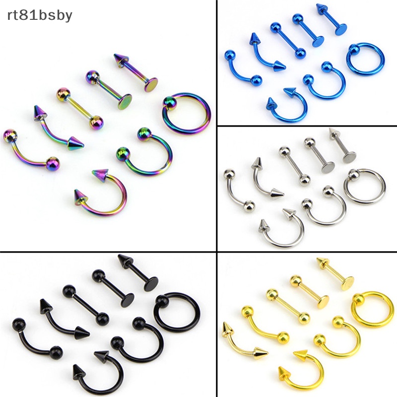 Set 8 Khuyên Mũi / Chân Mày / Môi 16G Bằng Thép Không Gỉ Cá Tính