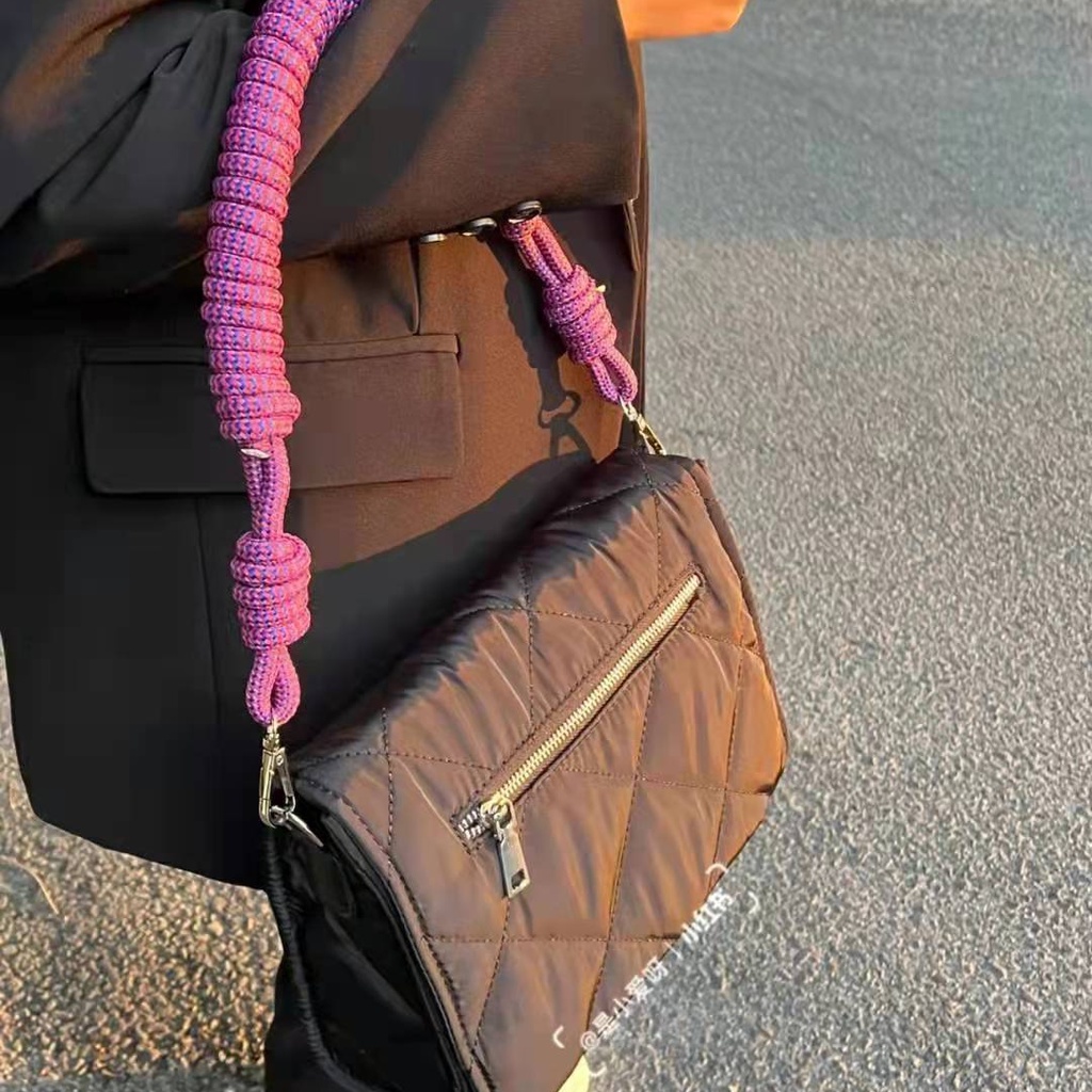 Túi Đeo Vai Hình Vuông Cỡ Nhỏ Bằng Vải Nylon Dệt Tay Phối Dây Đeo Sợi Nilon Đính Kim Cương Thời Trang Âu Mỹ