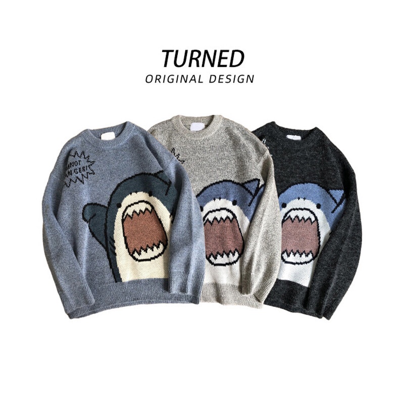YIPINYOUYOU Áo sweater dệt kim cổ tròn họa tiết hoạt hình phong cách Hàn Quốc thời trang thu đông cho nam