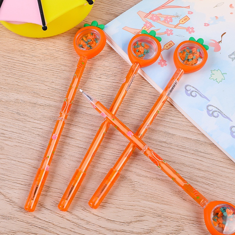 Bút Mực Gel Ngòi 0.5mm Màu Đen Hình Củ Cà Rốt Đính Kim Sa Lấp Lánh Dễ
