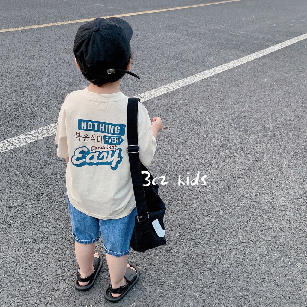 Áo Thun Cotton Ngắn Tay Cổ Tròn In Họa Tiết Hoạt Hình Phong Cách Hàn Quốc Thời Trang Mùa Hè Cho Bé Trai