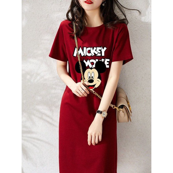 Đầm Dài Dáng Rộng Tay Ngắn In Họa Tiết Hoạt Hình Phong Cách Hàn Quốc Thời Trang Mùa Hè Cho