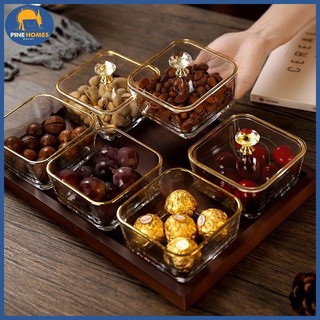 Khay đựng bánh mứt kẹo thuỷ tinh kèm khay gỗ hiện đại