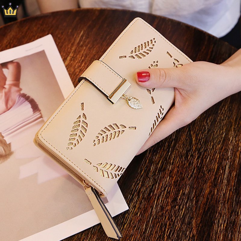 Ví Cầm Tay Dáng Dài Có Khóa Kéo Họa Tiết Lá cuzdan perse Portomonee Portar price carteras JP5 Sang Trọng Cho Nữ