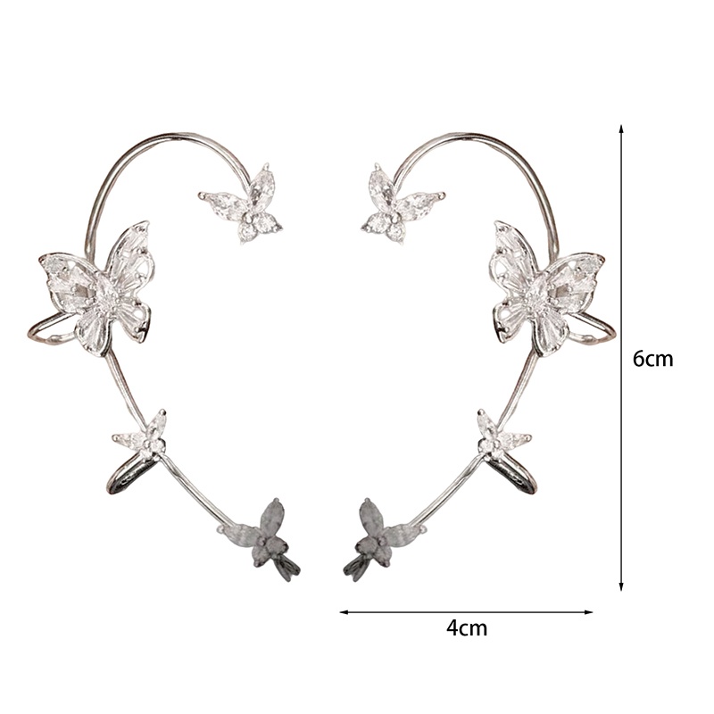 Khuyên Kẹp Vành Tai Không Xỏ Lỗ Hình Bướm Đính Đá Zircon Lấp Lánh Thời Trang Cho Nữ