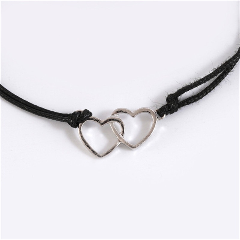 Set 1 / 2 Vòng Tay Dây Bện Mặt Hình Trái Tim Màu Đen