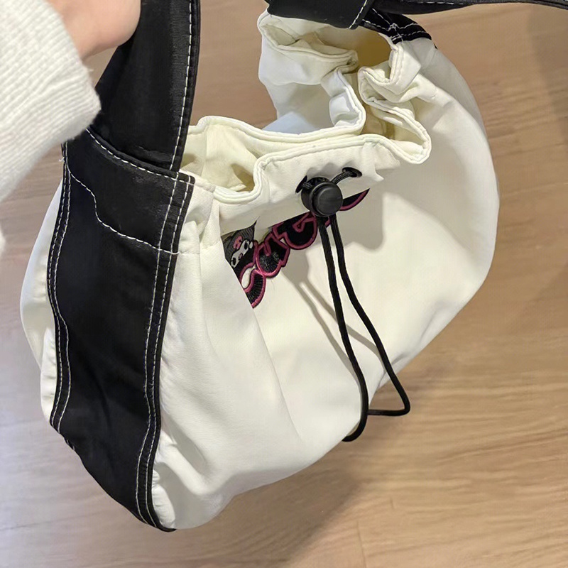 Túi tote Vải canvas Đeo Vai Dây Rút Màu Sắc Tương Phản Sức Chứa Lớn Dễ Phối Đồ Cho Nữ