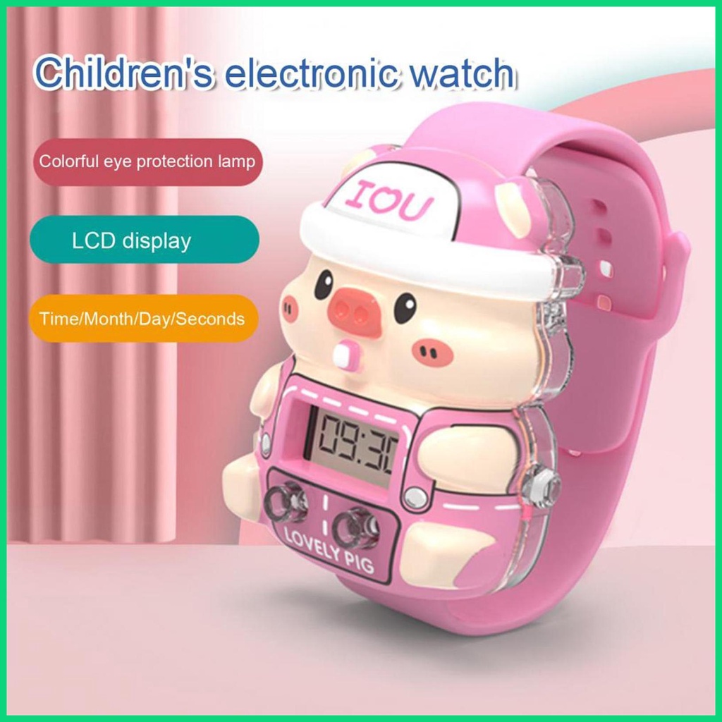 Đồng Hồ Đeo Tay Kỹ Thuật Số Hình Chú Heo Hoạt Hình 3D Dễ Thương Có Thể Điều Chỉnh Cho Bé Trai