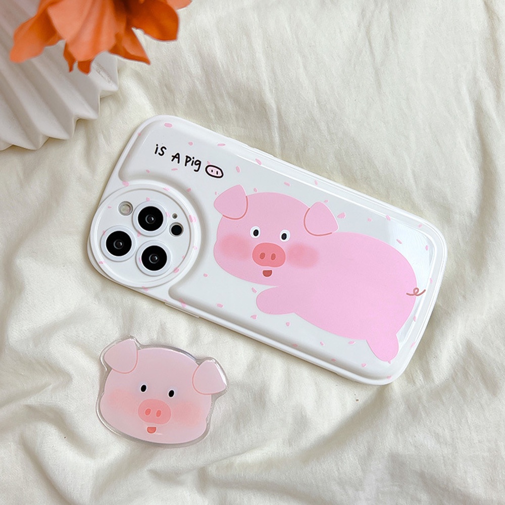 Ốp Điện Thoại TPU Dẻo Họa Tiết Hoạt Hình Chú Heo Hồng Kèm Giá Đỡ Chống Sốc Cho IPhone 14 Pro Max IPhone 13 12 11 Pro Max