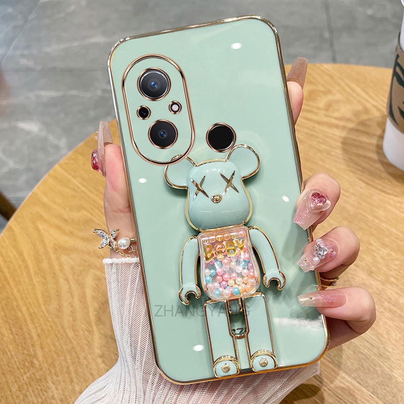ốp lưng Reami 12c Ốp Điện Thoại TPU Silicon Mềm Mạ Điện Xoay 3D Có Giá Đỡ Hình Gấu Kẹo Cho Reami 12c