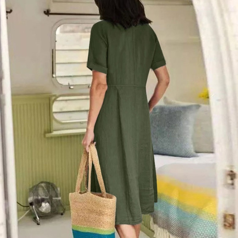 Xiangbao Đầm Dài Cổ Chữ V Có Túi Thời Trang Mùa Hè Cho Nữ Chụp Ảnh