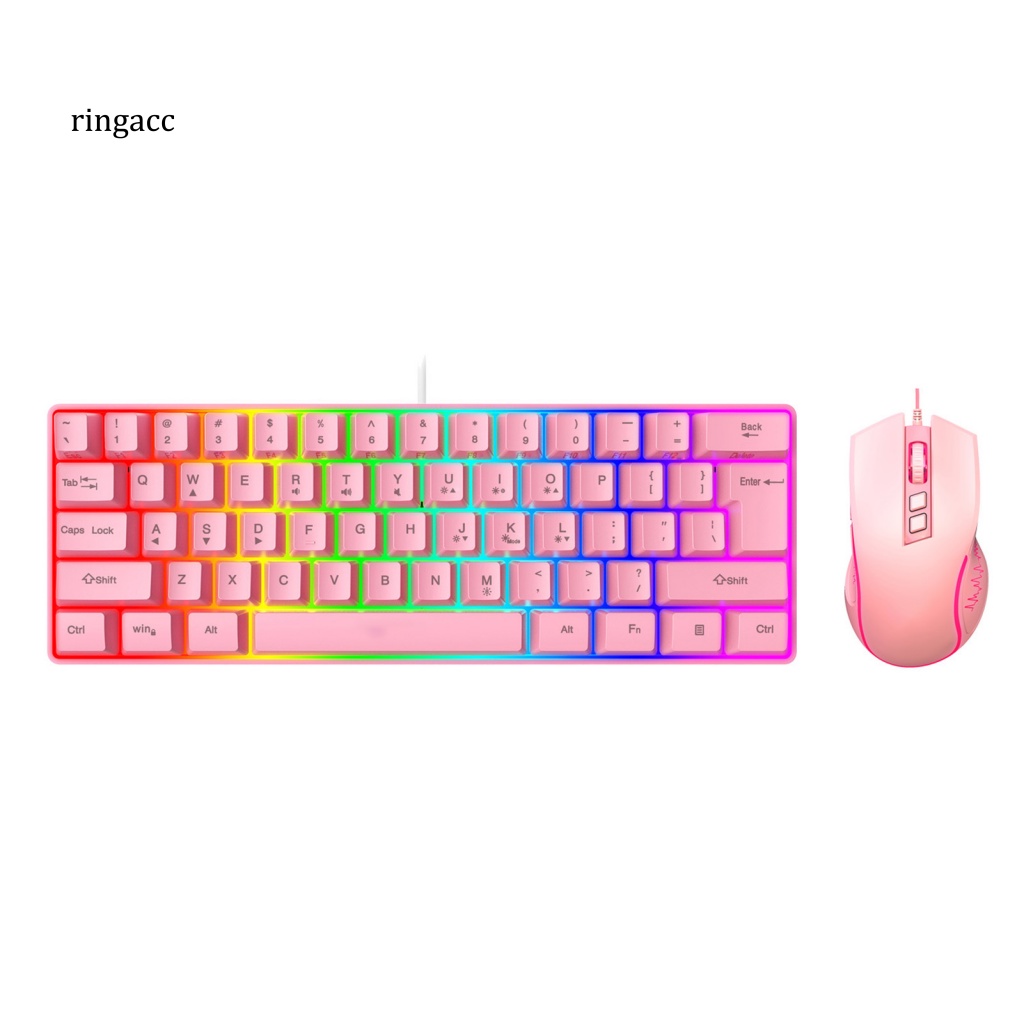 Bộ Bàn Phím Và Chuột RGA 61 Phím Có Dây 7 Màu Dạ Quang Chống Trượt Chống Nước Dùng Để Chơi Game