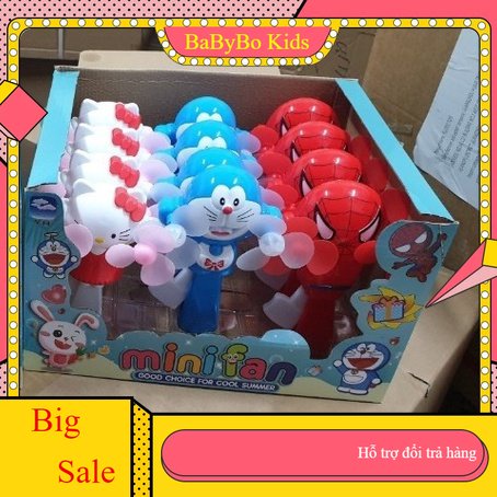 Quạt cầm tay, quạt bóp tay hình Doremon, Mèo Kitty, Spider Man, Minions mini siêu đẹp