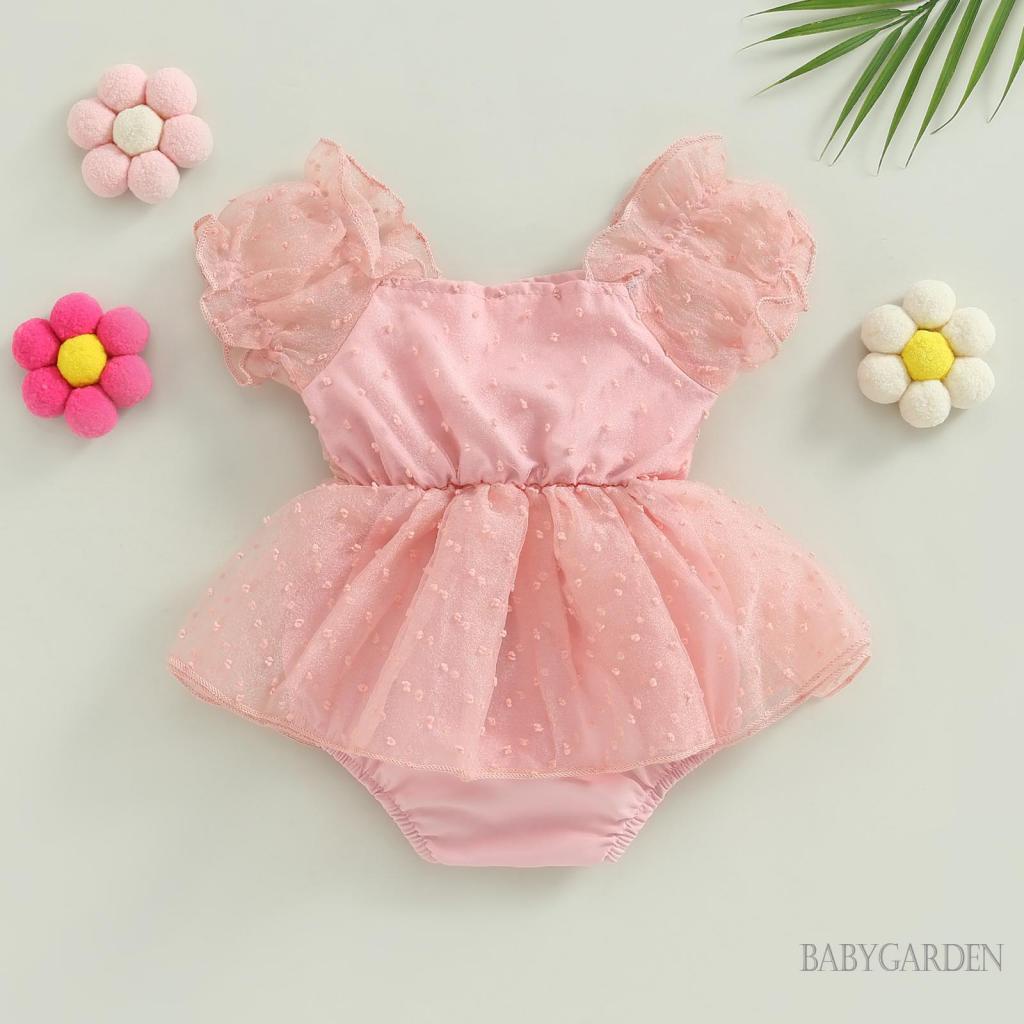 Đầm Liền Thân Tay Ngắn Phối Lưới Đính Nơ Dễ Thương Thời Trang Mùa Hè Cho Bé Gái 0-18 Tháng Tuổi