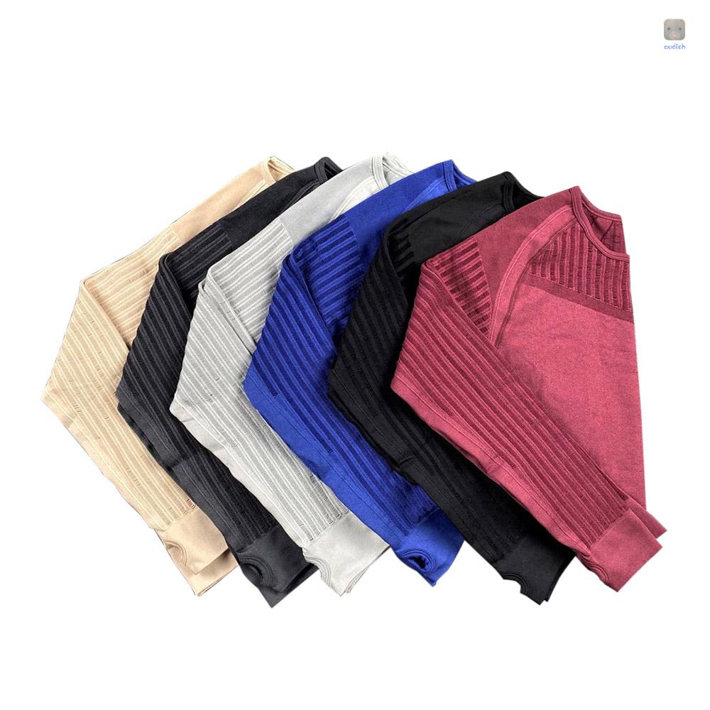 Set Đồ Tập Thể Thao Gồm Áo Croptop Dài Tay Và Quần Legging Lưng Cao Họa Tiết Sọc Thời Trang Cho Nữ