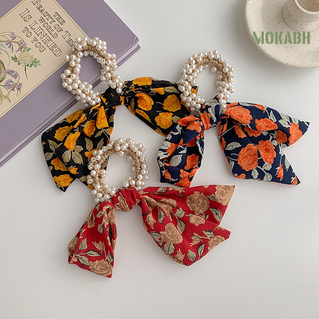 Dây Cột Tóc Họa Tiết Hoa Đính Ngọc Trai Giả Chống Rơi Thời Trang