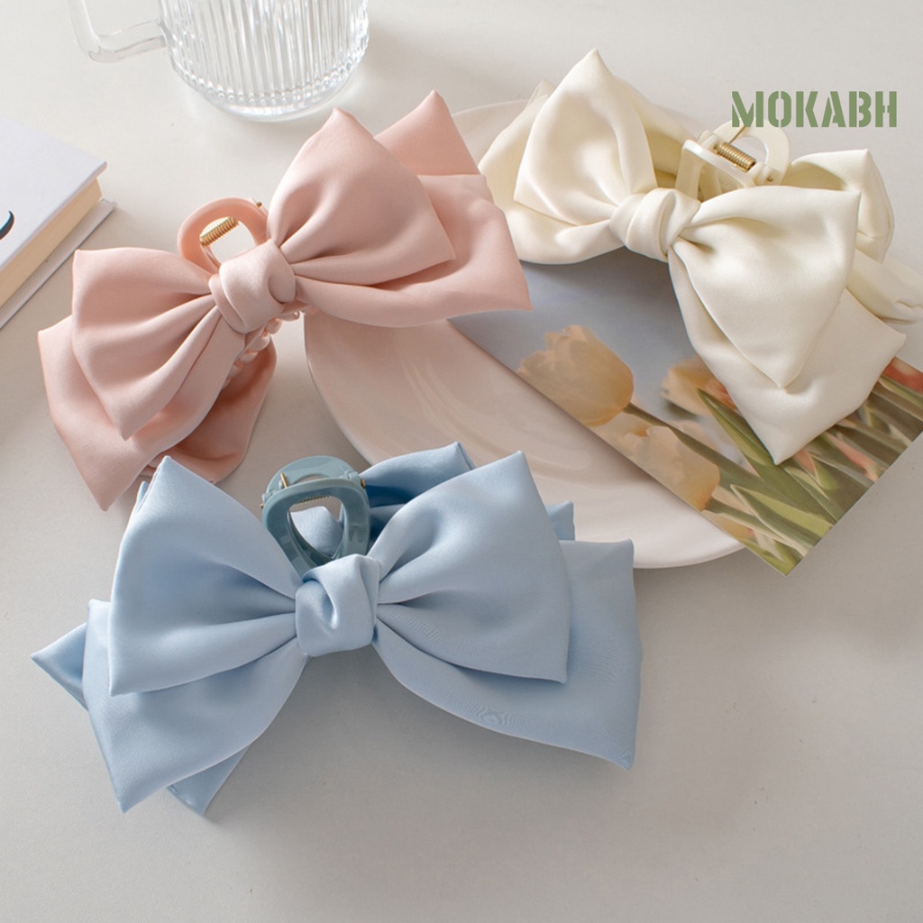 Kẹp Tóc Nơ Lớn Bằng Satin Màu Trơn Phong Cách Hàn Quốc Ngọt Ngào Dành Cho Nữ