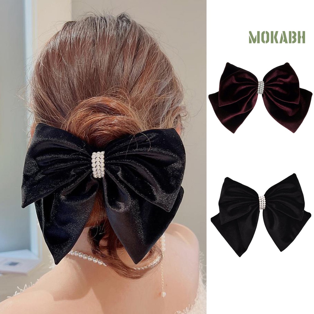 Kẹp Tóc Hình Nơ Đính Ngọc Trai Giả Hai Lớp Chống Trượt Kiểu Công Chúa