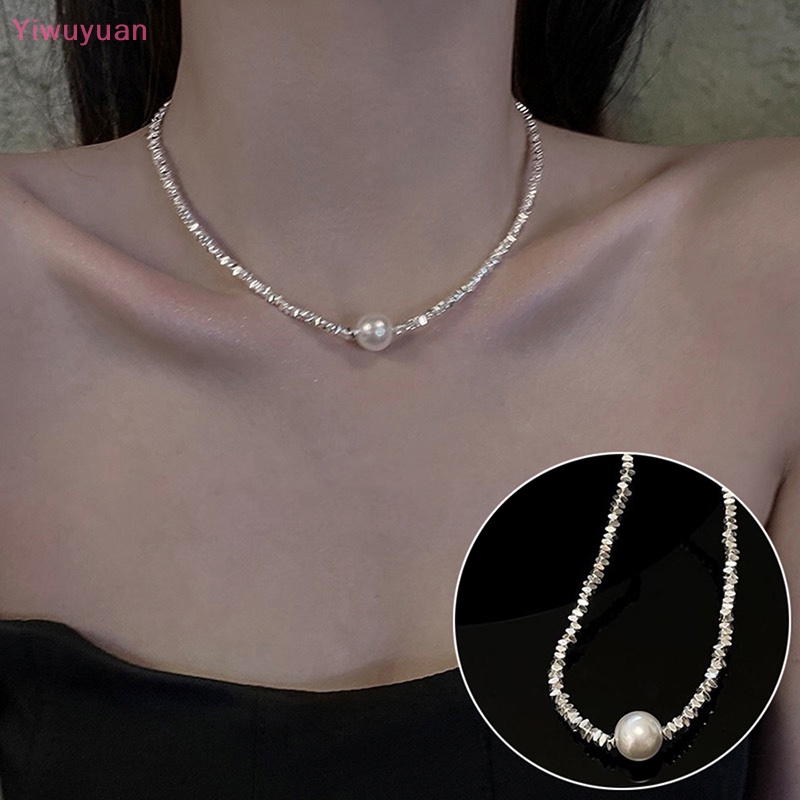 Vòng Cổ Choker Màu Bạc Đính Ngọc Trai Lấp Lánh Thời Trang Cho Nữ Mới