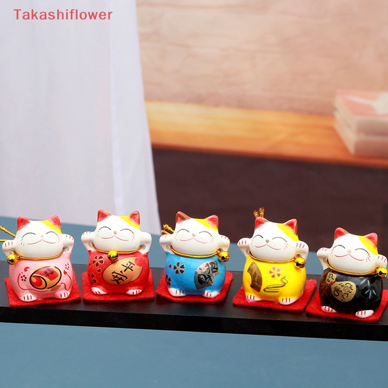 1 Bộ Tượng Mèo May Mắn Mini Bằng Gốm Dễ Thương Trang Trí Nhà Cửa / Văn Phòng / Xe Hơi
