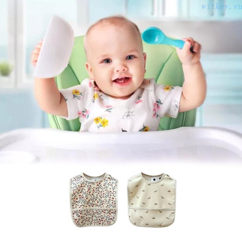 Yếm Ăn PU Không Tay Họa Tiết Hoạt Hình Có Khóa Cài Chống Thấm Nước Cho Bé