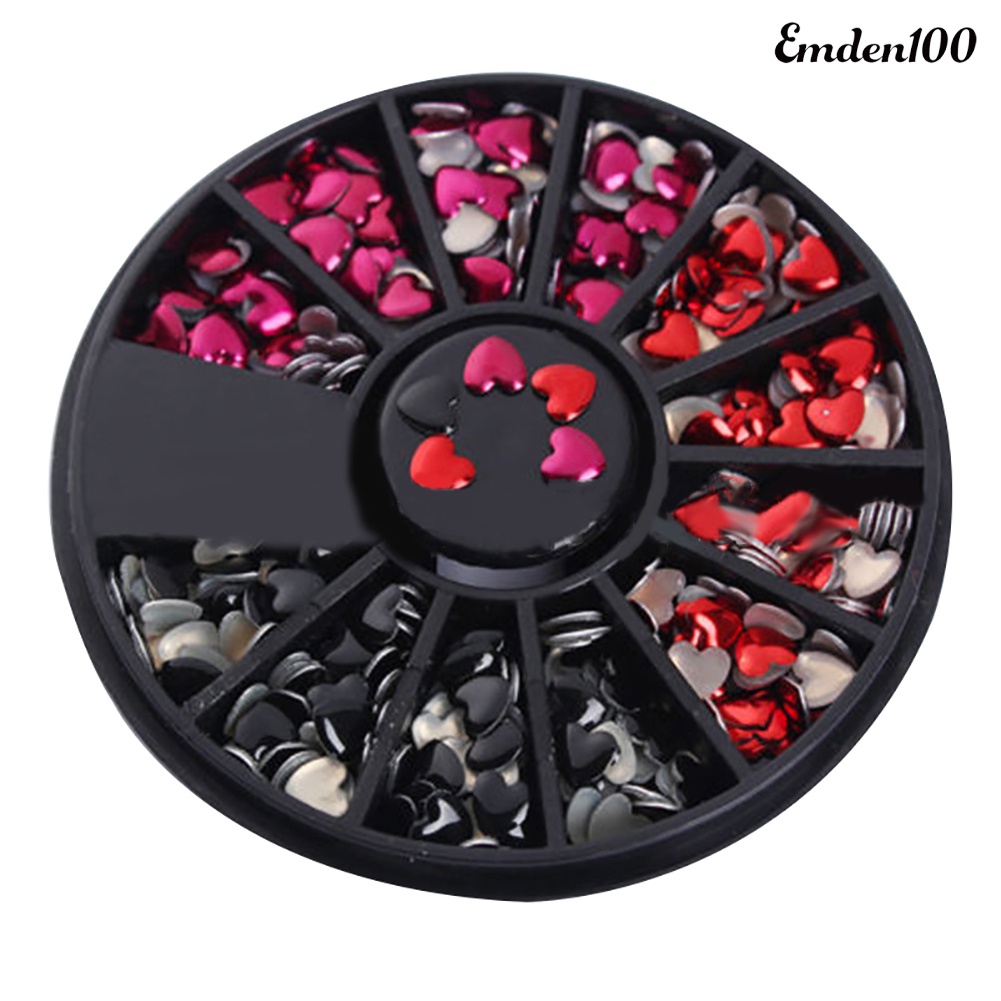 Hộp Đinh Tán Kim Loại Hình Trái Tim emden100 emden100 Nhiều Màu Sắc Làm Móng Nghệ Thuật DIY Kèm 1 Hộp Bánh Xe