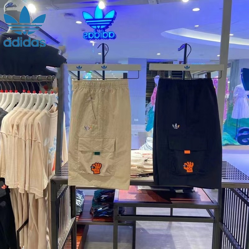 Quần Short Thể Thao 100% Thêu Logo Adidas Chất Liệu Co Giãn Tốt Phối Dây Rút Thời Trang Cho Nam Và Nữ