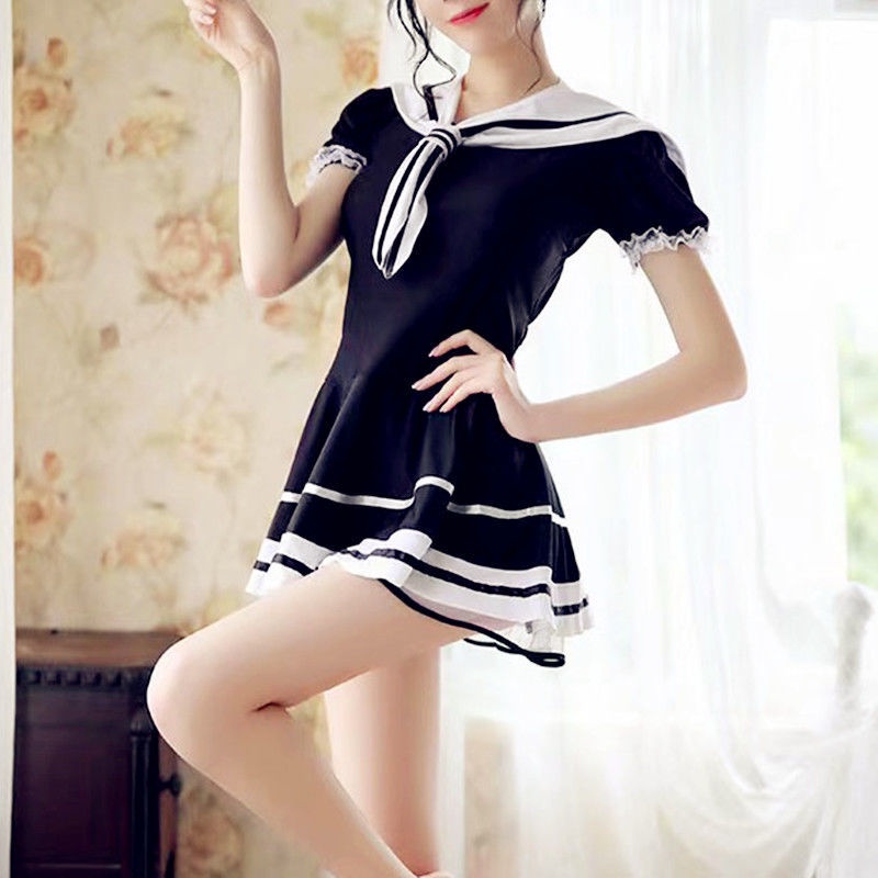 Jumpsuit Cổ Thủy Thủ Lưng Cao Kẻ Sọc Phong Cách Nhật Bản Ngọt Ngào