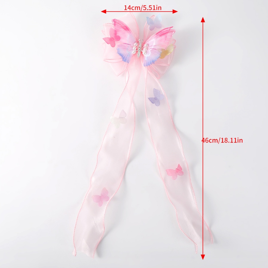 Kẹp Tóc Hình Bướm Phối Dây Ruy Băng Lưới Kiểu Hàn Quốc Dễ Thương Cho Bé Gái