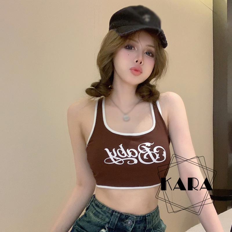 Áo Tank Top Sát Nách Có Mút Đệm In Chữ Phong Cách Hàn Quốc Thời Trang Cho Nữ