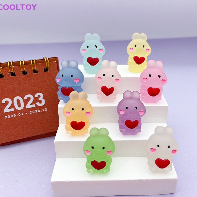 Cooltoy Bộ 2 Tượng Thỏ Hoạt Hình Mini Phát Sáng Trong Đêm Bằng Nhựa Resin